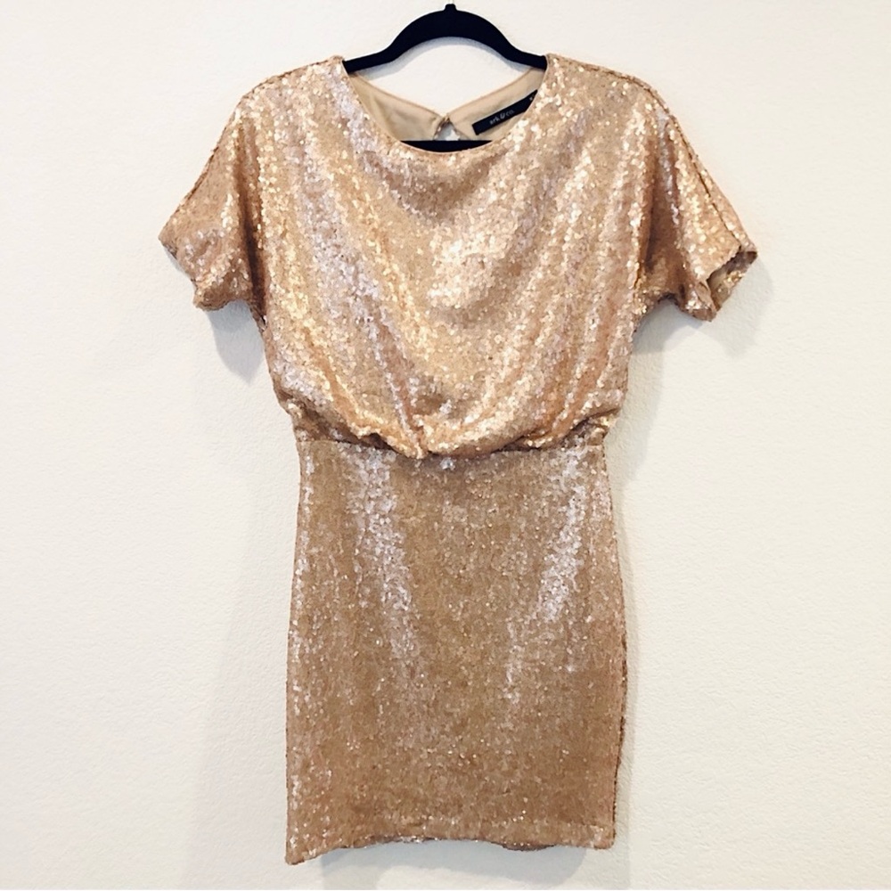 Ark&Co. Rose Gold Backless Sequin Mini Dress Size Medium